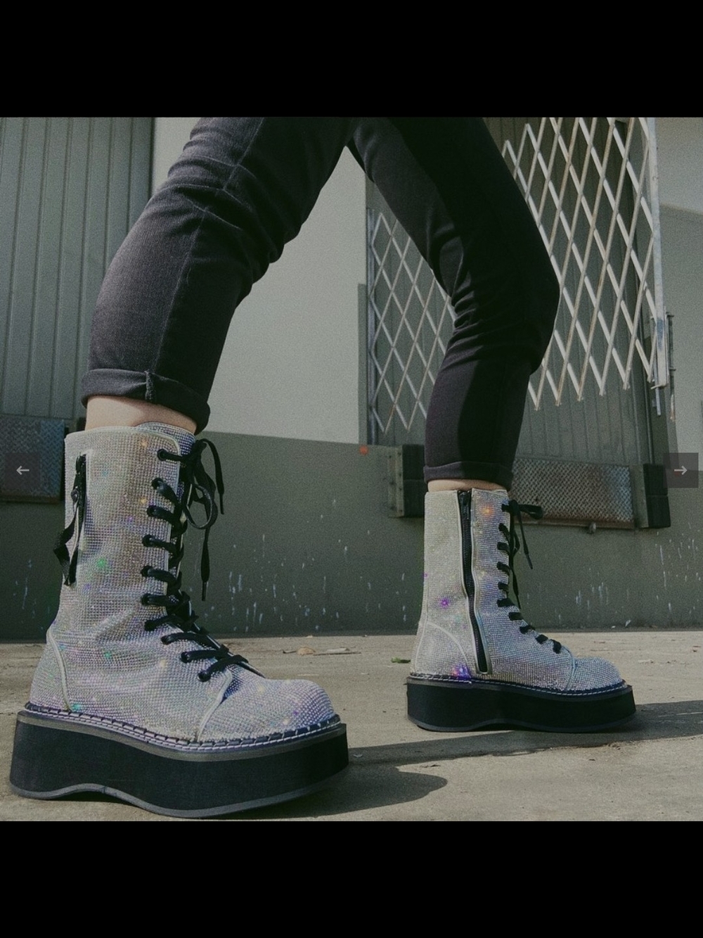 Demonia Sparkle Platform Combat Boots - Women's Rhinestone Lace-Up Boots